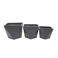 Budget 🎁 Grayson Lane 185-in W x 14.45-in H Modern Grey Metal Square Planters - Set of 3 🛒