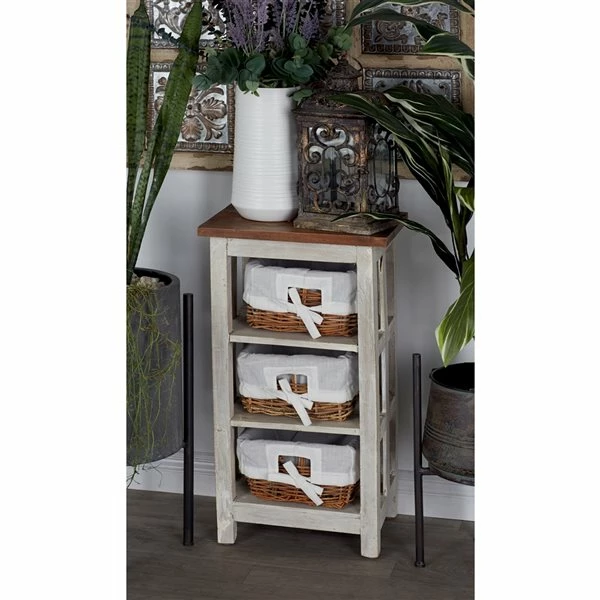 Hot Sale 🎉 Grayson Lane 29-in x 15-in White Wood Farmhouse End Table with Rattan Baskets ⭐ 2 Hot Sale 🎉 Grayson Lane 29-in x 15-in White Wood Farmhouse End Table with Rattan Baskets ⭐ - Image 2