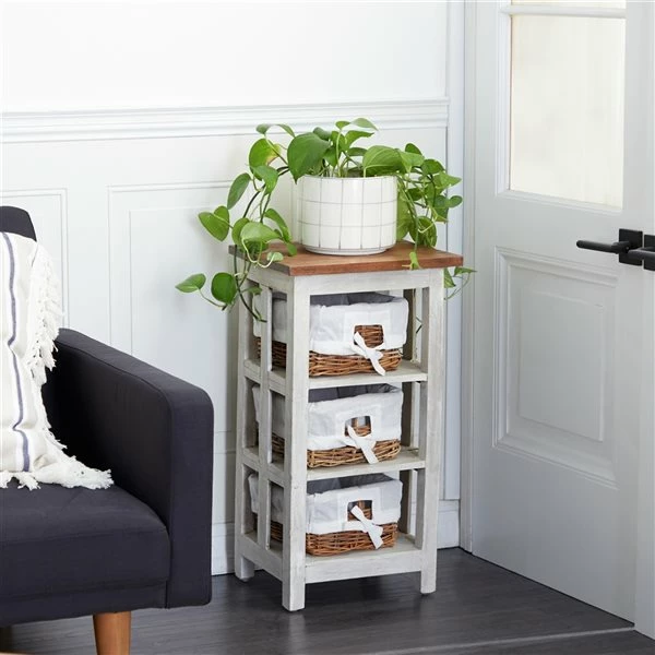 Hot Sale 🎉 Grayson Lane 29-in x 15-in White Wood Farmhouse End Table with Rattan Baskets ⭐ 3 Hot Sale 🎉 Grayson Lane 29-in x 15-in White Wood Farmhouse End Table with Rattan Baskets ⭐ - Image 3