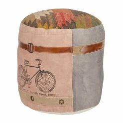 Promo 🛒 Grayson Lane Casual Multicoloured Bicycle Genuine Leather Round Ottoman ⭐ -GRAYSON LANE Sales 2022 330945411 AlternateImage5 l