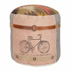 Promo 🛒 Grayson Lane Casual Multicoloured Bicycle Genuine Leather Round Ottoman ⭐