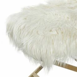 Wholesale 😉 Grayson Lane Modern White Faux Fur Rectangle Ottoman with X-Shaped Gold Metal Frame 🤩 -GRAYSON LANE Sales 2022 330945429 AlternateImage4 l