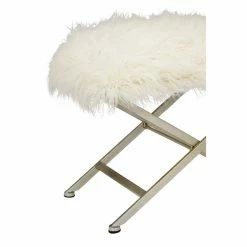 Wholesale 😉 Grayson Lane Modern White Faux Fur Rectangle Ottoman with X-Shaped Gold Metal Frame 🤩 -GRAYSON LANE Sales 2022 330945429 AlternateImage5 l