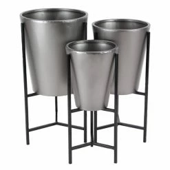 Hot Sale ⌛ Grayson Lane 15-in W x 28-in H Modern Metallic Grey Metal Round Planters - Set of 3 🌟