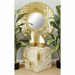 Buy 😍 Grayson Lane Glam Gold Genuine Leather Square Ottoman 🔔 -GRAYSON LANE Sales 2022 330945457 AlternateImage1 l