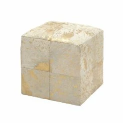 Buy 😍 Grayson Lane Glam Gold Genuine Leather Square Ottoman 🔔 -GRAYSON LANE Sales 2022 330945457 AlternateImage5 l
