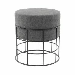 Brand new ✨ Grayson Lane Modern Grey Linen Round Ottoman with Metal Frame 🛒 -GRAYSON LANE Sales 2022 330945472 AlternateImage5 l