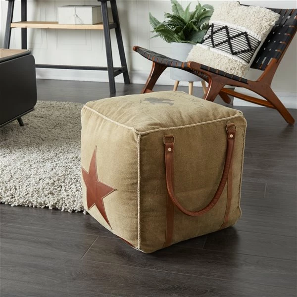 Best Sale ⭐ Grayson Lane Farmhouse Canvas Square Brown Ottoman with Handles 👏 2 Best Sale ⭐ Grayson Lane Farmhouse Canvas Square Brown Ottoman with Handles 👏 - Image 2