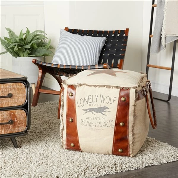 Wholesale π Grayson Lane Rustic Brown Canvas Square Ottoman with Handles π 2 Wholesale π Grayson Lane Rustic Brown Canvas Square Ottoman with Handles π - Image 2