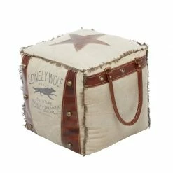Wholesale 🛒 Grayson Lane Rustic Brown Canvas Square Ottoman with Handles 👏