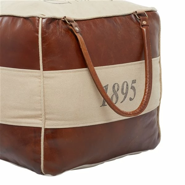 Best Pirce 💯 Grayson Lane Farmhouse Brown/Cream Canvas Square Ottoman with Handles ✨ 3 Best Pirce 💯 Grayson Lane Farmhouse Brown/Cream Canvas Square Ottoman with Handles ✨ - Image 3