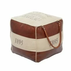 Best Pirce ๐ฏ Grayson Lane Farmhouse Brown/Cream Canvas Square Ottoman with Handles โจ